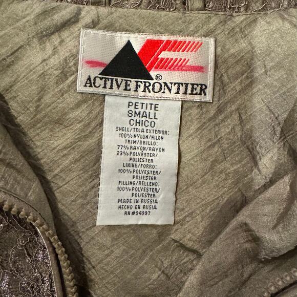 Vintage Active Frontier Track Suit Jacket Shiny Lace Taupe Size Petite Small - Picture 6 of 8